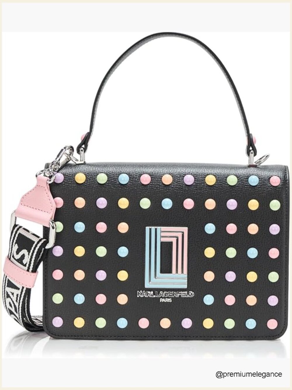 Studded Satchel Crossbody Leather Handbag Adjustable Strap
